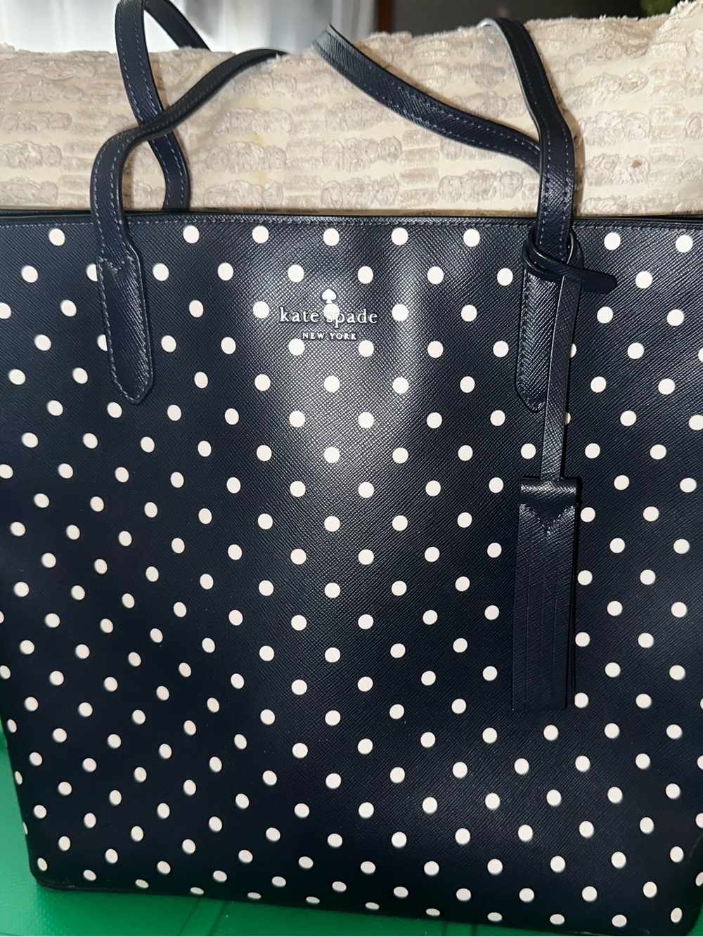kate spade Navy and White Polka Dot Tote Bag